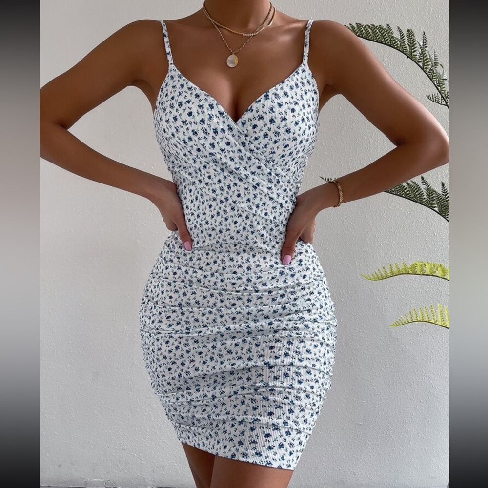 Ditsy White and Blue Floral Dress